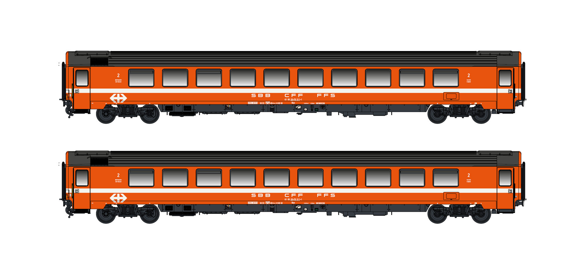 Hobbytrain H25501 SBB 2er Set Personenwagen Bpm  2.Kl. (UIC Z1)  Ep.IV-V  oran